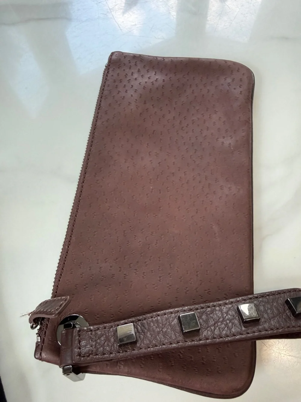 Brown Leather Wristlet Clutch - Slim Zip Pouch